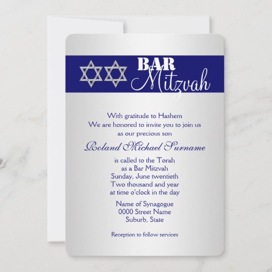 Blauwe zilveren bar mitzvah viering #5 kaart (Voorkant)