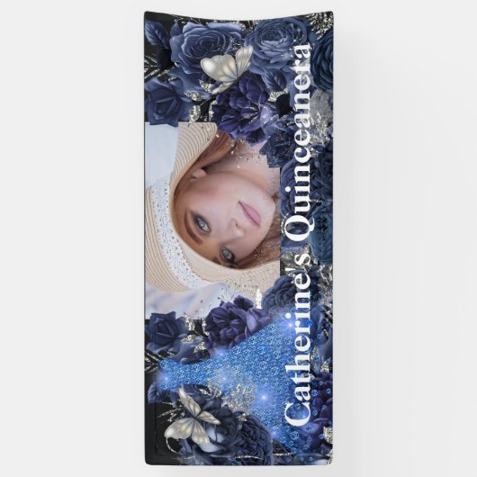 Blauwe zilveren fotograaf spandoek (Verticaal)