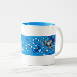 Blauwe & Zilveren Kerstballen, Kerststok, Sterren Tweekleurige Koffiemok