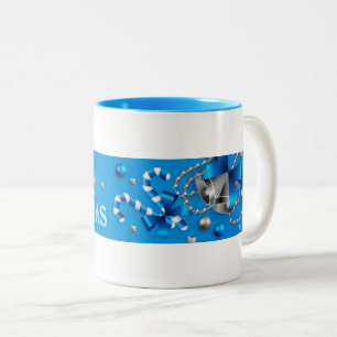 Blauwe & Zilveren Kerstballen, Kerststok, Sterren Tweekleurige Koffiemok