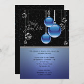 Blauwe zilveren kerstsieraden op de Zwarte Partij Kaart (Voorkant / Achterkant)