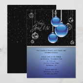 Blauwe zilveren kerstsieraden op de Zwarte Partij Kaart (Voorkant / Achterkant)