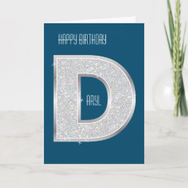 Blauwe Zilveren Letter D Kaart