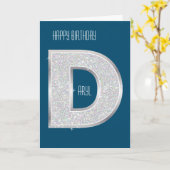 Blauwe Zilveren Letter D Kaart (Gele Bloem)