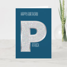 Blauwe Zilveren Letter P Kaart