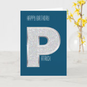 Blauwe Zilveren Letter P Kaart (Gele Bloem)