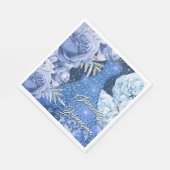 Blauwe zilveren roos bloemen glazen verjaardag servet (Hoek)