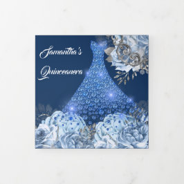 Blauwe zilveren roos vrouwen Foto's Drieluik Uitnodiging