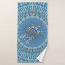 Blauwe Zilveren Schildpad en Mandala Badhanddoek