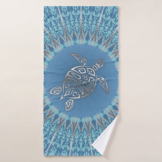 Blauwe Zilveren Schildpad en Mandala Badhanddoek (Badhanddoek)