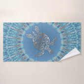 Blauwe Zilveren Schildpad en Mandala Badhanddoek (Badhanddoek)