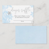 Blauwe zilveren sneeuwvlokken baby shower luierraf informatiekaartje (Voorkant / Achterkant)
