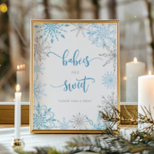 Blauwe zilveren sneeuwvlokken Baby's zijn zoet Pos Poster