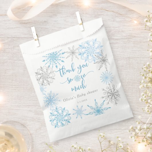 Blauwe zilveren sneeuwvlokken Hartelijk dank voor Bedankzakje (Geknipt)