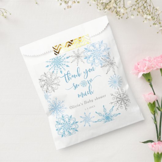 Blauwe zilveren sneeuwvlokken Hartelijk dank voor  Bedankzakje (Gezegeld)
