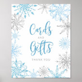 Blauwe zilveren sneeuwvlokken, Kaarten en geschenk Poster (Voorkant)