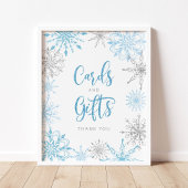 Blauwe zilveren sneeuwvlokken, Kaarten en geschenk Poster