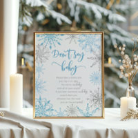 Blauwe zilveren sneeuwvlokken Zeg geen baby-Poster
