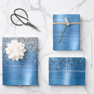Blauwe zilveren Sparkle Glitter Inpakpapier Vel