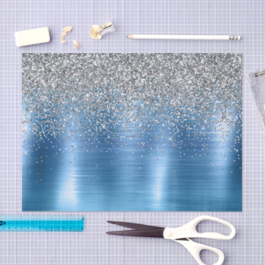 Blauwe zilveren Sparkle Glitter Tissuepapier (Craft)