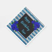 Blauwe zilveren streep Glitter Deep Blue Roos Birt Servet (Hoek)