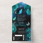 Blauwe zilveren vlinderdentuin all in one uitnodiging (Binnen)