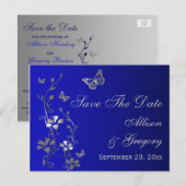 Blauwe, zilveren vlinders Sla het Date Briefkaart  (Voorkant / Achterkant)