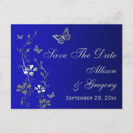 Blauwe, zilveren vlinders Sla het Date Briefkaart 