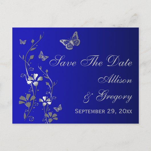 Blauwe, zilveren vlinders Sla het Date Briefkaart  (Voorkant)