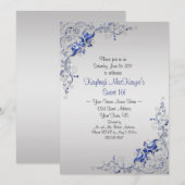  Blauwe Zilveren Zwemelen op Zilver Sweet 16 Kaart (Voorkant / Achterkant)