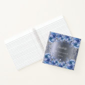 Blauwe zilverflorale glitterstof metaalnaam notitieboek (Binnen)