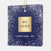 Blauwe zilverglitter-logo keramisch ornament (Links)