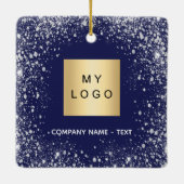 Blauwe zilverglitter-logo keramisch ornament (Achterkant)