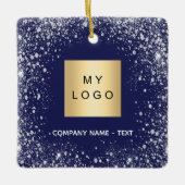 Blauwe zilverglitter-logo keramisch ornament (Voorkant)