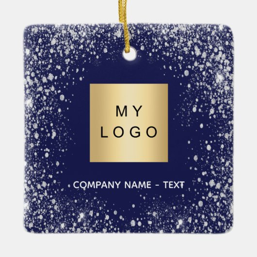 Blauwe zilverglitter-logo keramisch ornament (Voorkant)