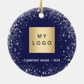 Blauwe zilverglitter-logo keramisch ornament (Achterkant)