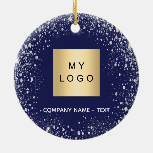 Blauwe zilverglitter-logo keramisch ornament (Achterkant)