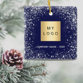 Blauwe zilverglitter-logo keramisch ornament