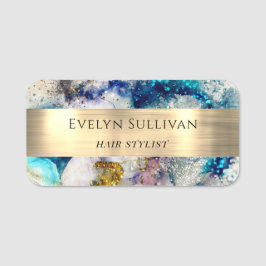 Blauwe zilverglitter waterverf naamplaatje