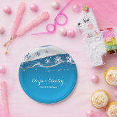 Blauwe, zilvergrijze sneeuwvlok moderne bruiloft papieren bordje (Feest)