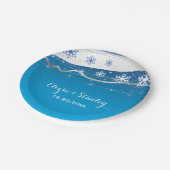 Blauwe, zilvergrijze sneeuwvlok moderne bruiloft papieren bordje (Gekanteld)