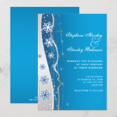 Blauwe, zilvergrijze sneeuwvlok winterbruiloft kaart (Voorkant / Achterkant)