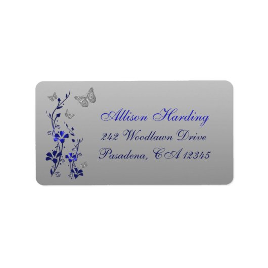 Blauwe, zilvergrijze vlinder bloemig retouradres etiket (Voorkant)