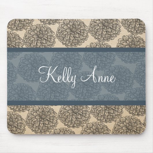 Blauwe  Zinnia Mousepad Muismat (Voorkant)