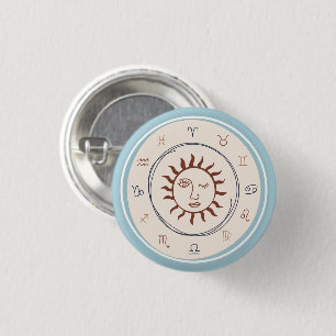 Blauwe Zodiacale Tekens Astrologische Zon Ronde Button 3,2 Cm
