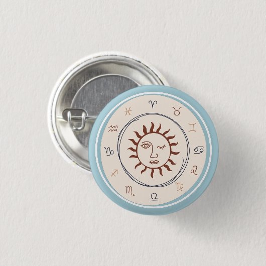 Blauwe Zodiacale Tekens Astrologische Zon Ronde Button 3,2 Cm (Voorkant /achterkant)
