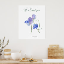 Blauwe zoete bloemen botanische waterverf