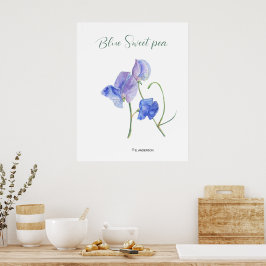 Blauwe zoete bloemen botanische waterverf poster