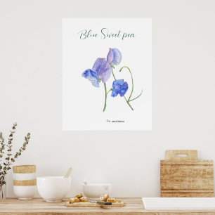 Blauwe zoete bloemen botanische waterverf poster