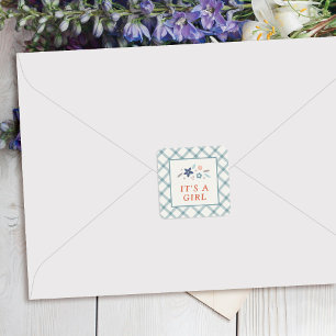 Blauwe Zoete Bloemige Baby Meisje Envelope Zegella Vierkante Sticker